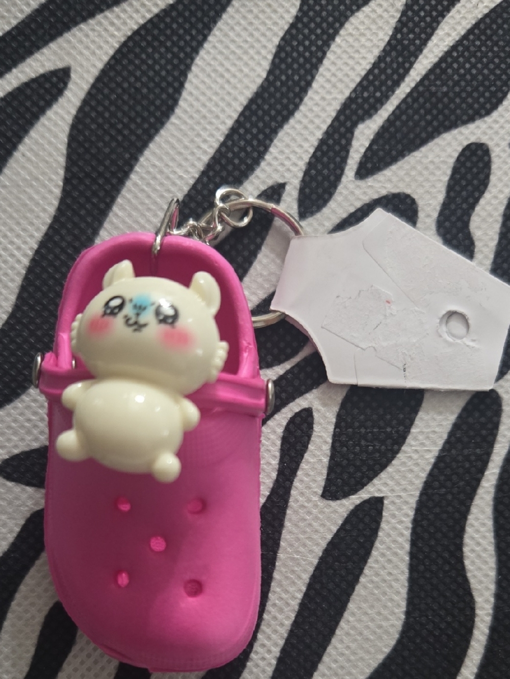 Cute Pink Croc Charm Keychain with Cream Bear